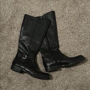 Women's Black Leather Knee-High Boots